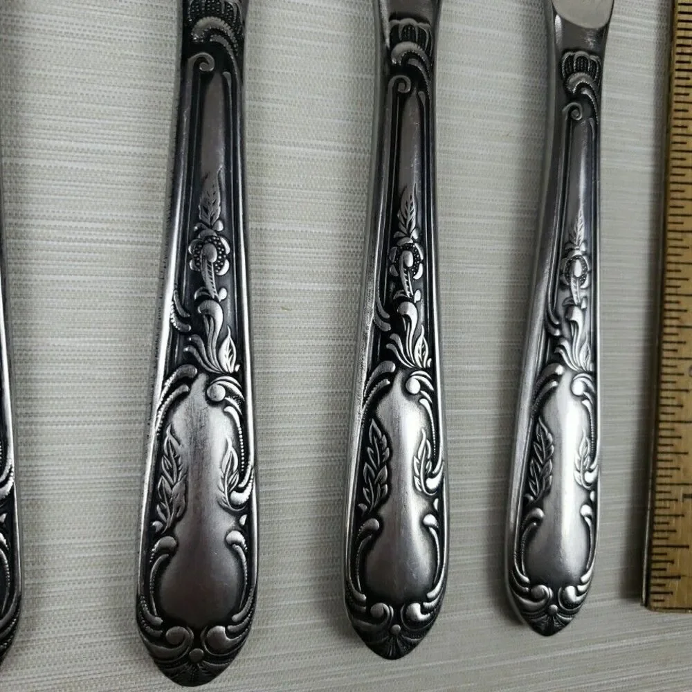 Amefa Dinner Knives Stainless Holland AFS1 4 Pcs Scroll Leaf Flatware Silverware